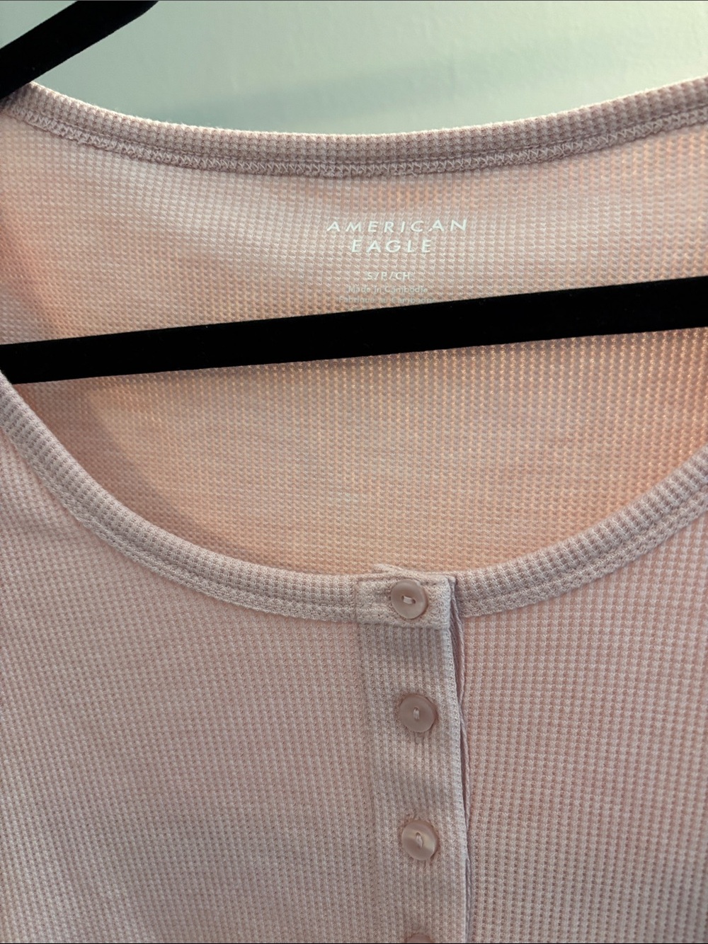 American Eagle Outfitters Light Pink Ribbed Button-Front Long Sleeve Top - Picture 2 of 3